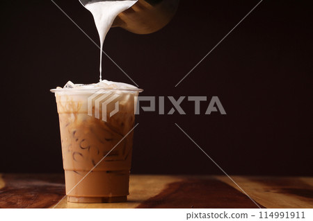Ice cappuccino and milk foam Ice cappuccino and milk foam 114991911