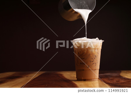 Ice cappuccino and milk foam Ice cappuccino and milk foam 114991921