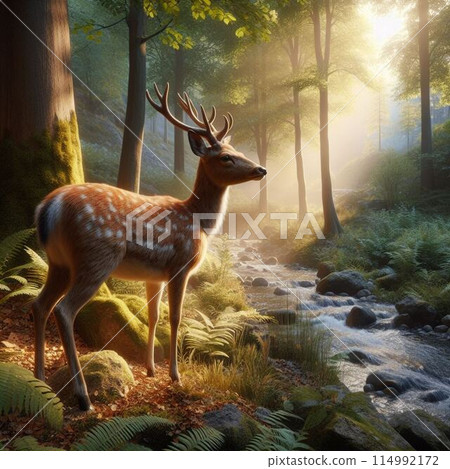 deer illuminated by the morning sun 114992172