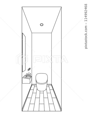 無水箱廁所內部透視木地板黑白 114992468