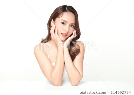 Beautiful young asian woman with clean fresh skin on white background, Face care, Facial treatment, Cosmetology, beauty and spa, Asian women portrait. 114992734