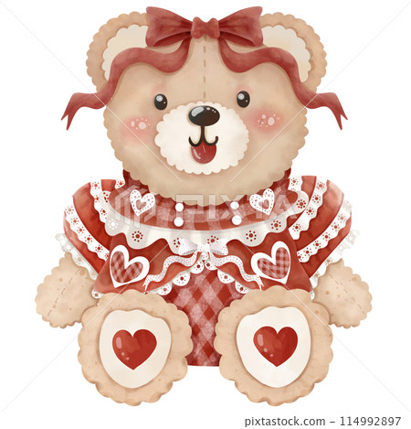 A watercolor painting of a teddy bear in a Lolita outfit serves as a decorative illustration. 114992897