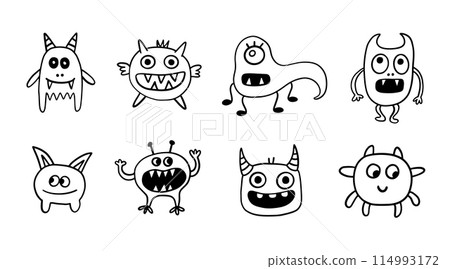 Halloween Spooky Funny Monster Creature Doodle Set 114993172