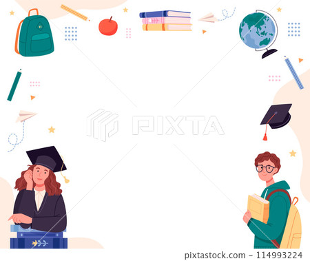 Hand drawn flat university background with students 114993224