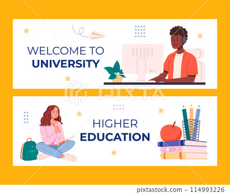 Hand drawn flat university horizontal banner template set collection 114993226