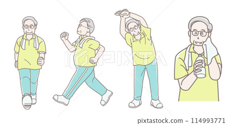 Illustration (set) of a senior man exercising for health 114993771