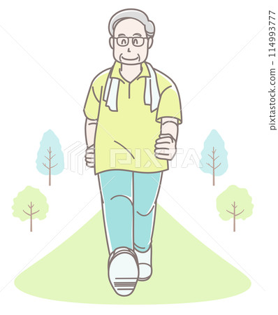 Illustration of a senior man walking (short sleeves) 114993777