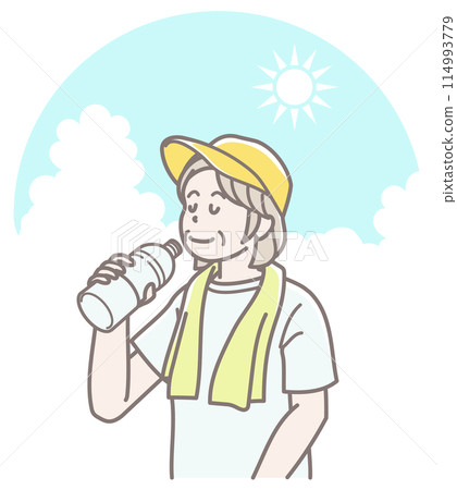 Illustration of a senior woman hydrating 114993779