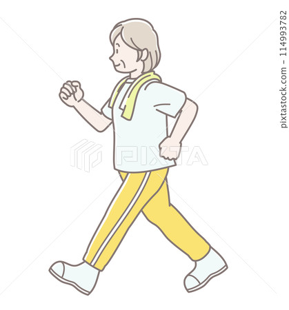 高級婦女行走的插圖(短袖) 高級婦女行走的插圖(短袖) 114993782