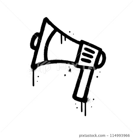 Megaphone urban graffiti icon with black spray paint texture. Grunge vector illustration for retro design. 114993966