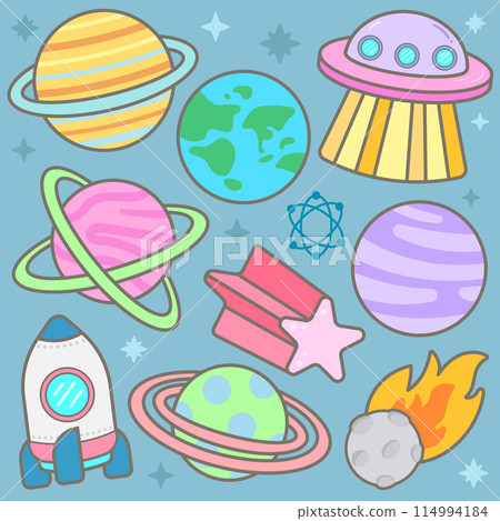 Kid hand drawn cute colorful planet and galaxy system Kid hand drawn cute colorful planet and galaxy system 114994184