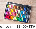 flat lay stationery color sticks 114994559