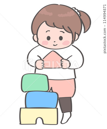 Illustration of a Toddler Girl Playing with Building Blocks Illustration of a Toddler Girl Playing with Building Blocks 114994871
