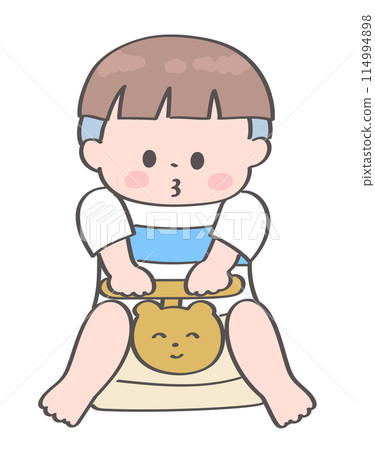 Illustration of a boy sitting on a potty 114994898