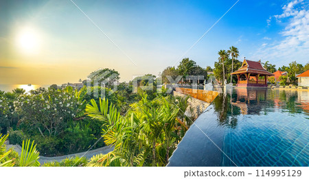 View of resort in Cape Panwa beach in Phuket, Thailand 114995129
