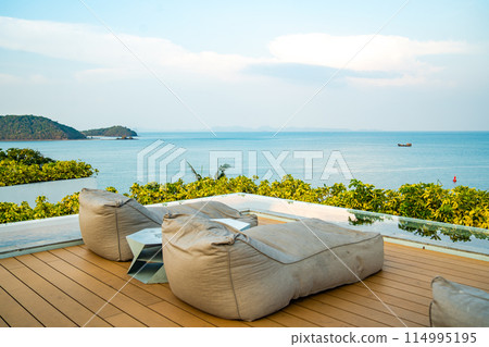 View of rooftop bar at sunset in Cape Panwa beach in Phuket, Thailand View of rooftop bar at sunset in Cape Panwa beach in Phuket, Thailand 114995195