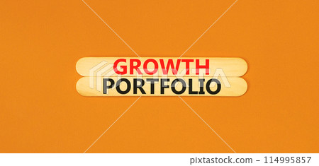 Growth portfolio symbol. Concept words Growth portfolio on beautiful wooden stick. Beautiful orange paper background. Business Growth portfolio concept. Copy space. 114995857