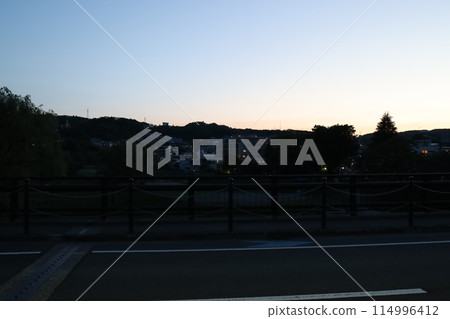 Night view from the Yodobashi Bridge, around the Hirose River, Sendai City 114996412