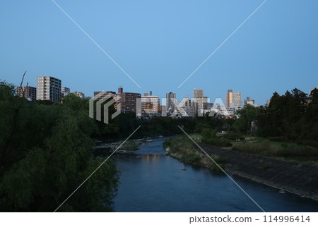 Night view from the Yodobashi Bridge, around the Hirose River, Sendai City 114996414