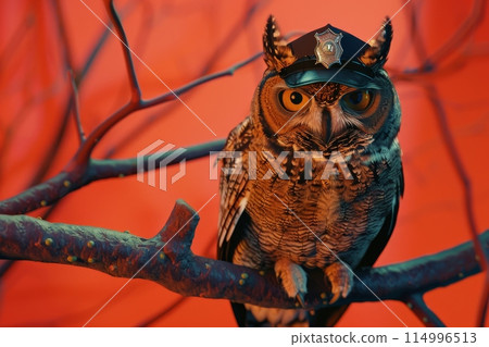 Owl in police uniform in fantasy concept. with Generative AI 114996513