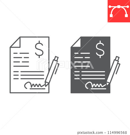 Tax contract line and glyph icon, tax and finance, contract vector icon, vector graphics, editable stroke outline sign, eps 10. Tax contract line and glyph icon, tax and finance, contract vector icon, vector graphics, editable stroke outline sign, eps 10. 114996568