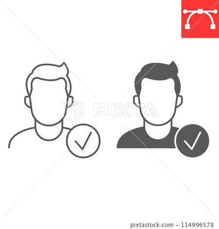 Eligibility line and glyph icon, man and person, eligible vector icon, vector graphics, editable stroke outline sign, eps 10. Eligibility line and glyph icon, man and person, eligible vector icon, vector graphics, editable stroke outline sign, eps 10. 114996578