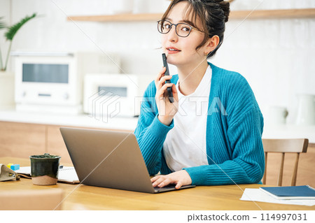 在家遠距辦公的女性 在家遠距辦公的女性 114997031