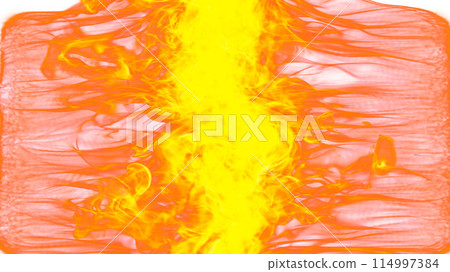 3d illustration. Tongues of flame collide from opposite sides on a white background.  114997384