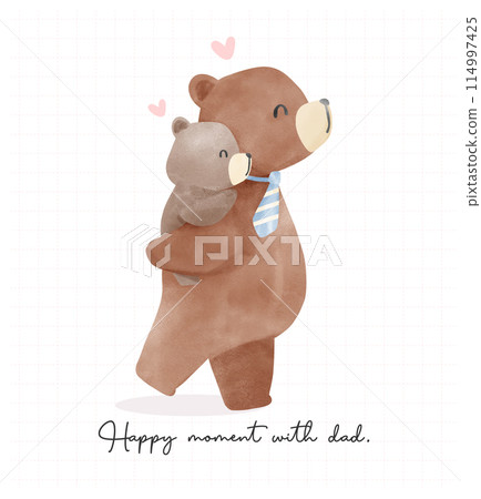 Fathers day bear watercolor baby cup on daddy bear back Heartwarming moment Cartoon Illustration Fathers day bear watercolor baby cup on daddy bear back Heartwarming moment Cartoon Illustration 114997425