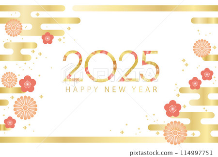 2025 (Reiwa 7) New Year's card template with seamless Japanese pattern background 114997751