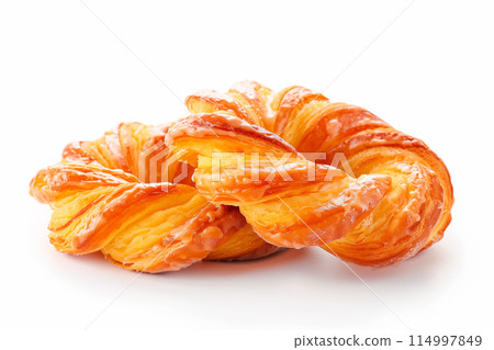 Choux pastry rings filled with whipped cream isolated on white. French crullers 114997849