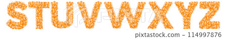 Set of orange letters from helium balloons part of English alphabet. Set of orange letters from helium balloons part of English alphabet. 114997876