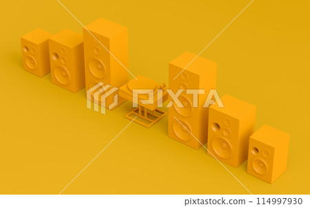 Set of Hi-fi speakers and DJ turntable for sound recording studio on monochrome 114997930