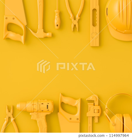 Top view of monochrome construction tools for repair on multicolor background 114997964