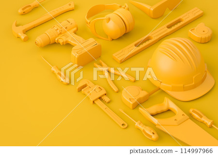 Isometric view of monochrome construction tools for repair on Isometric view of monochrome construction tools for repair on 114997966
