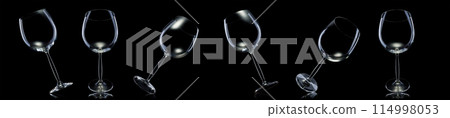 Set of empty glasses for red wine isolated on black background. 114998053