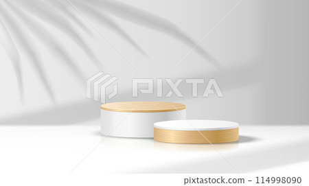 Mockup stage with palm shadow realistic vector illustration 114998090