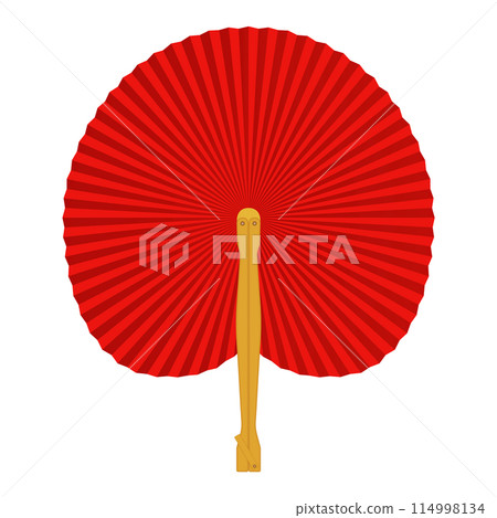 Asian cockade fan with wooden handle realistic illustration 114998134