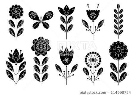 A set of linear style flowers to create different designs. 114998734