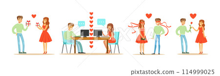 Online Dating with Man and Woman Chat Message Feel Love Vector Set 114999025