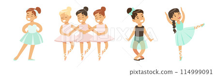 Acrobatic Girl Kid Training and Do Gymnastic Exercise Vector Set 114999091