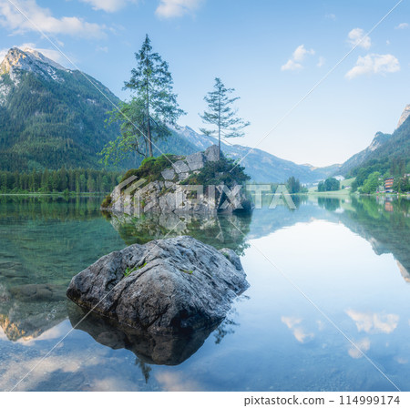 View of Hintersee lake in Berchtesgaden National Park Bavarian Alps, Germany 114999174
