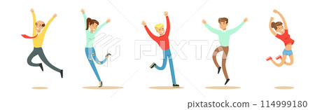 Happy People Character Elated and Rejoice Vector Set 114999180