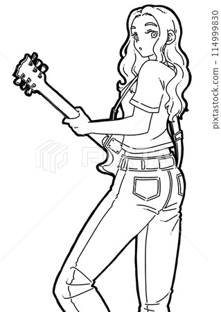 彈電吉他的女人的插圖 114999830