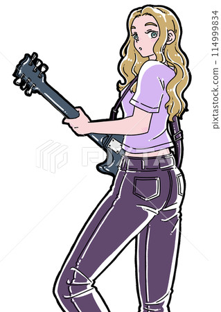 彈電吉他的女人的插圖 彈電吉他的女人的插圖 114999834
