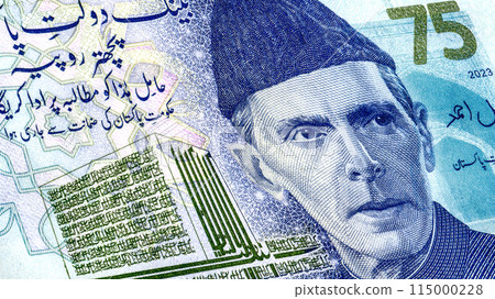 Muhammad Ali Jinnah (1876 - 1948). Portrait from Pakistan 75 Rupees banknotes Muhammad Ali Jinnah (1876 - 1948). Portrait from Pakistan 75 Rupees banknotes 115000228