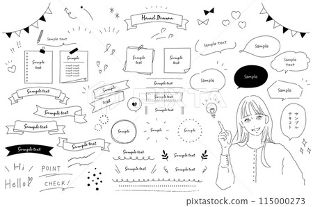 Hand-drawn stylish line drawing of a woman 115000273