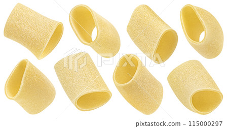 Italian Paccheri pasta isolated on white background with clipping path, full depth of field Italian Paccheri pasta isolated on white background with clipping path, full depth of field 115000297