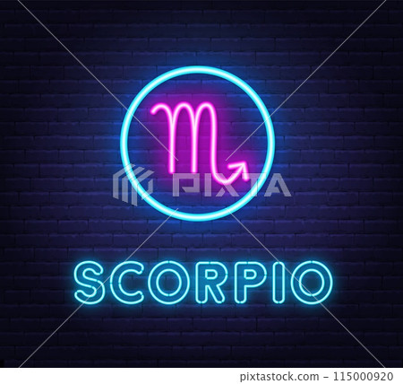 Neon Scorpio Sign on brick wall background. 115000920