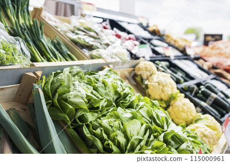 fresh vegetables on display grocery store 115000961
